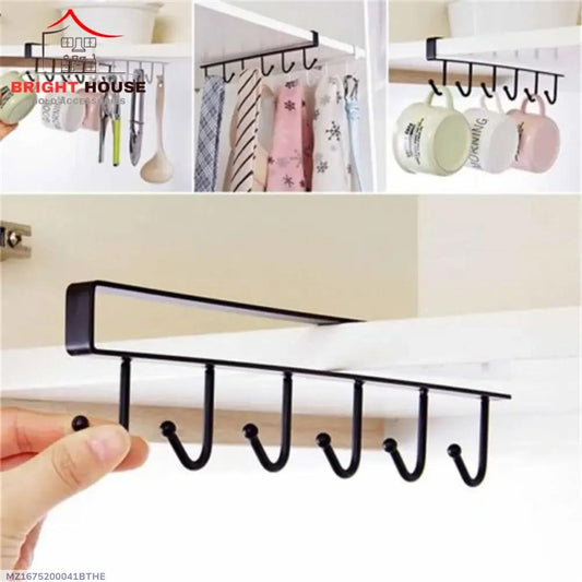 Cabinet Hanger With 6 Holder - Metal Kitchen Cutlery Organizer - Mug Holder - Coffee Cup Holde