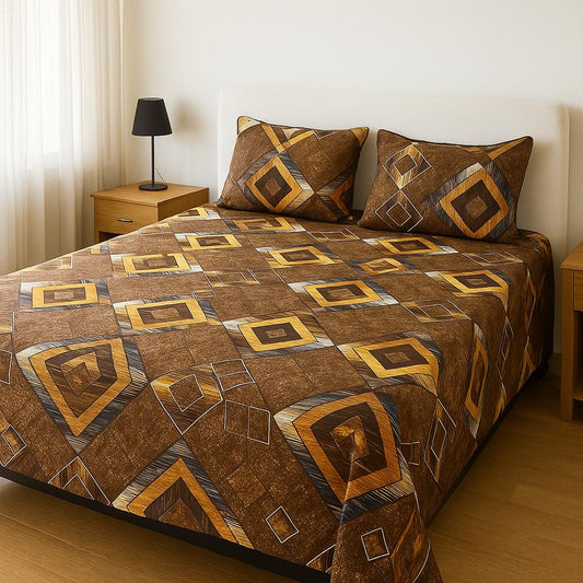 3 Piece Crystal Cotton Printed Double Bed Sheet