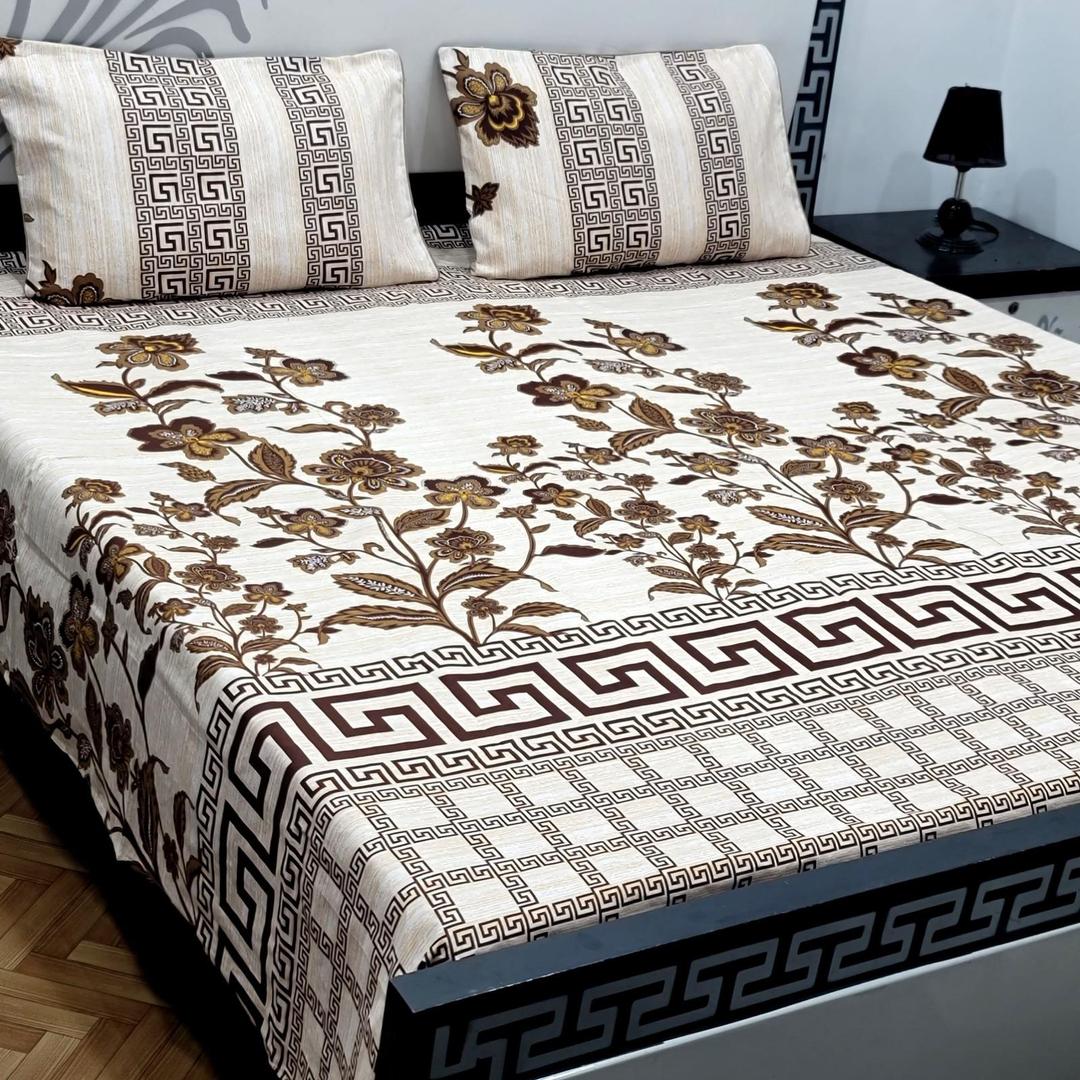3 Piece Crystal Cotton Printed Double Bed Sheet