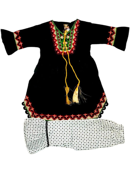 2 Piece Girl Cotton Embroidered Frock And Trouser Set