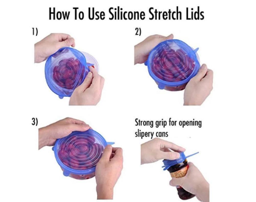 6 Pieces Kitchen Reusable Silicone Stretch Seal Lid