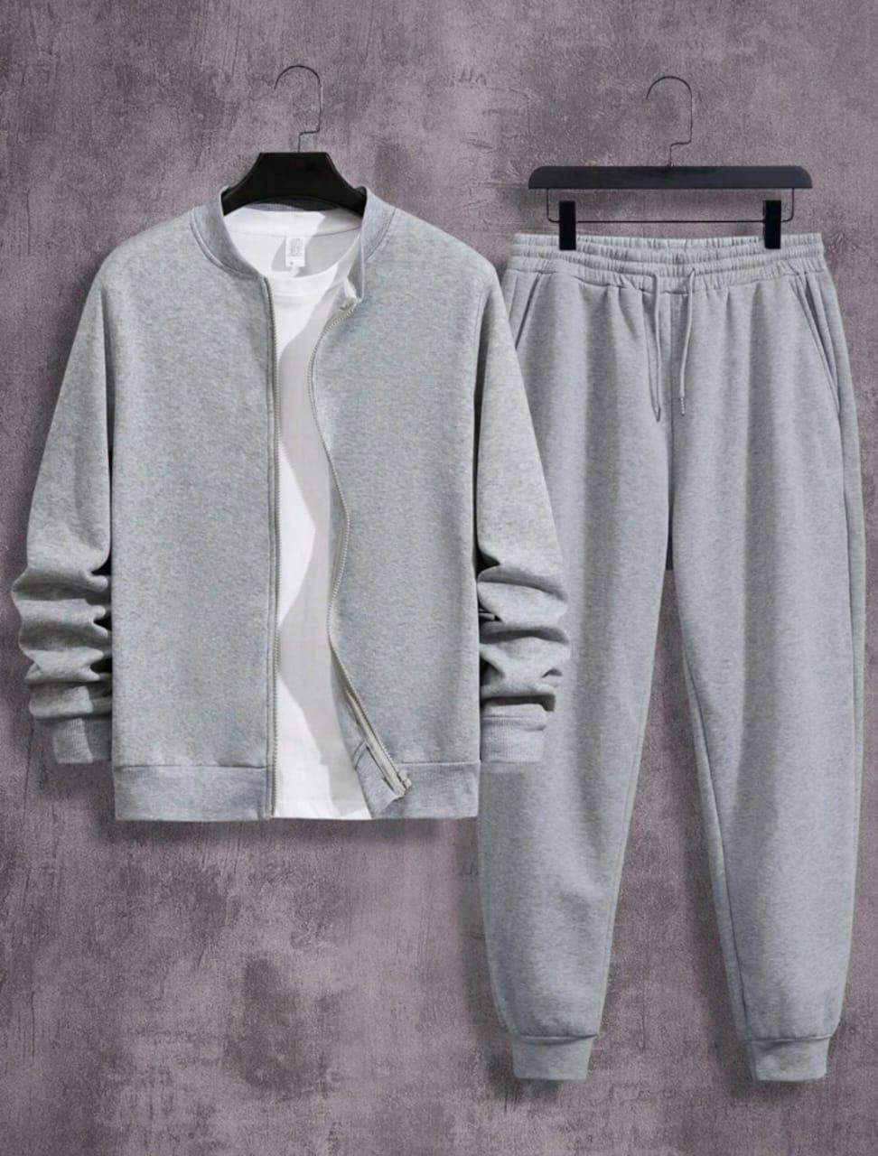 2 Piece Fleece Plain Zipper Track Suit