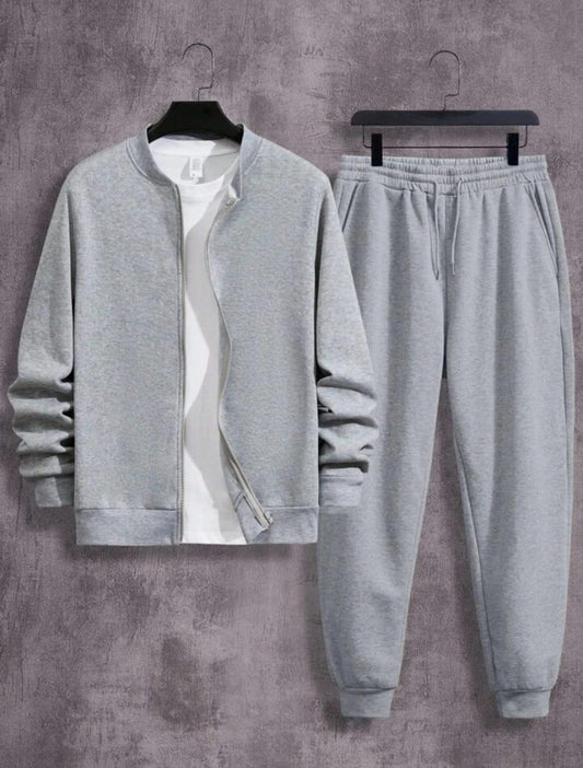 2 Piece Fleece Plain Zipper Track Suit