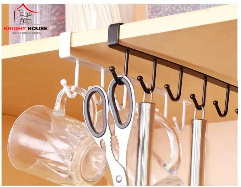 Cabinet Hanger With 6 Holder - Metal Kitchen Cutlery Organizer - Mug Holder - Coffee Cup Holde