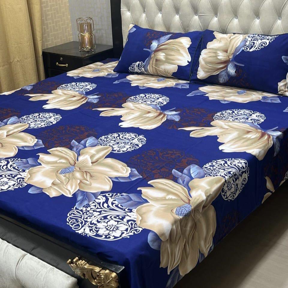 3 Piece Crystal Cotton Printed Double Bed Sheet