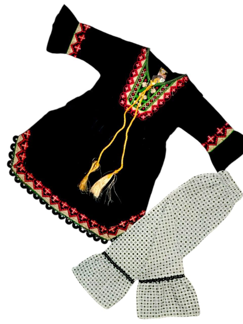 2 Piece Girl Cotton Embroidered Frock And Trouser Set
