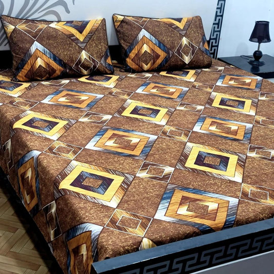 3 Piece Crystal Cotton Printed Double Bed Sheet