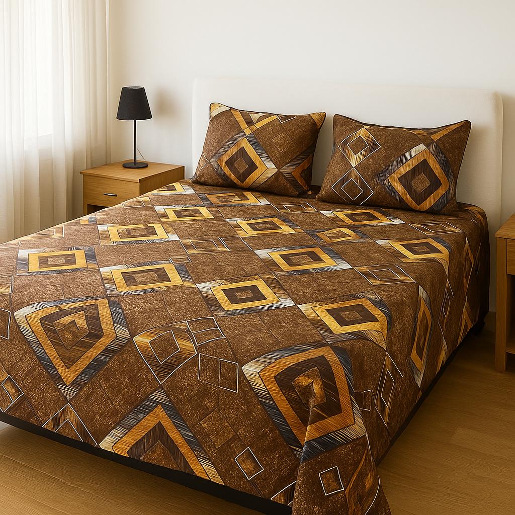 3 Piece Crystal Cotton Printed Double Bed Sheet