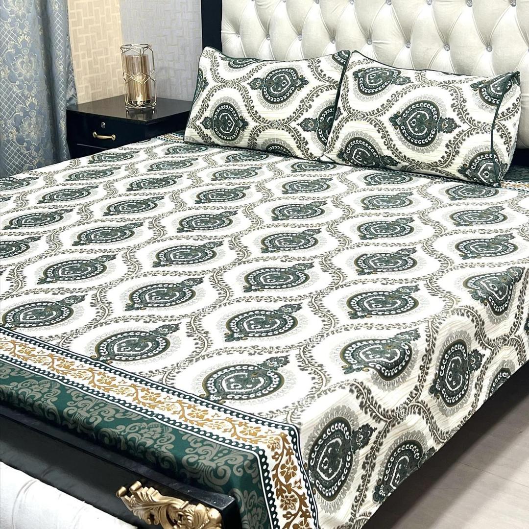 3 Piece Crystal Cotton Printed Double Bed Sheet