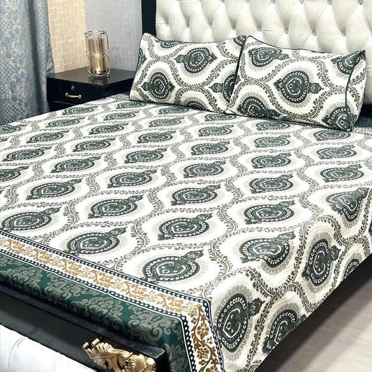3 Piece Crystal Cotton Printed Double Bed Sheet