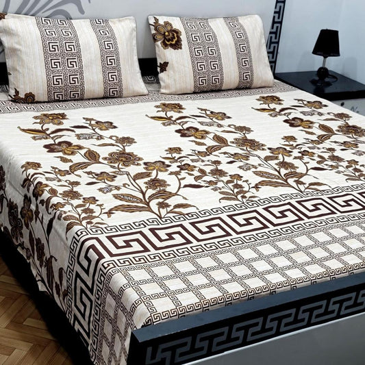 3 Piece Crystal Cotton Printed Double Bed Sheet