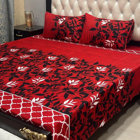 3 Piece Crystal Cotton Printed Double Bed Sheet