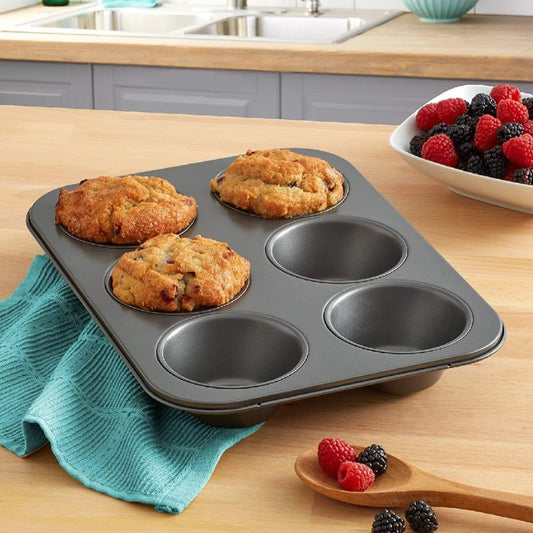 Non-Stick Muffin Pan 6 Cup - Carbon Steel Cupcake Baking Tray