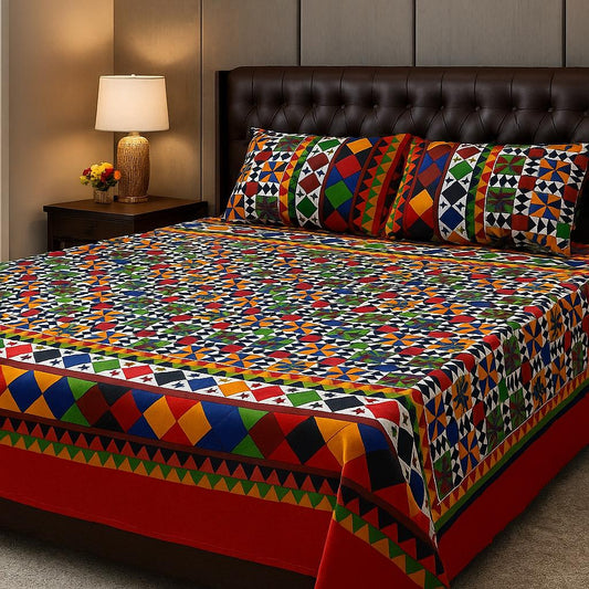 3 Piece Crystal Cotton Printed Double Bed Sheet