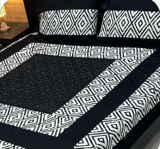 3 Piece Crystal Cotton Printed Double Bed Sheet