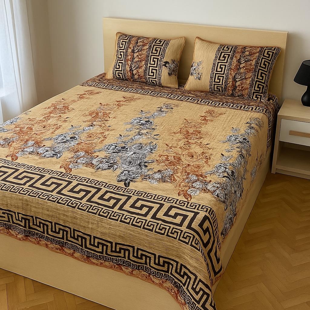 3 Piece Crystal Cotton Printed Double Bed Sheet