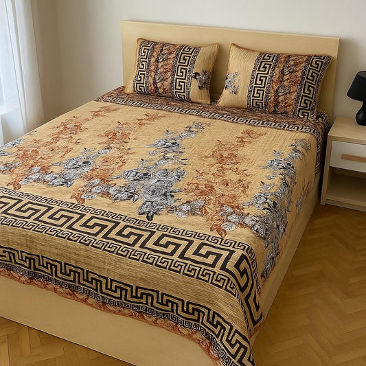 3 Piece Crystal Cotton Printed Double Bed Sheet