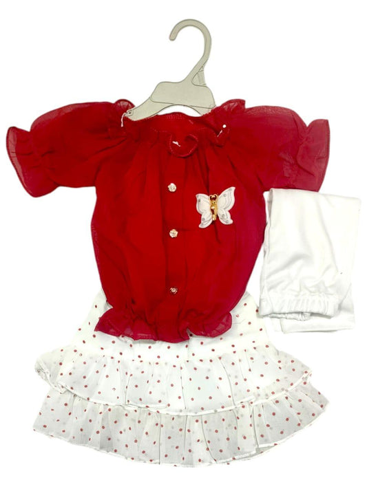 3 Piece Cotton Printed Shirt And Skirt With Trouser