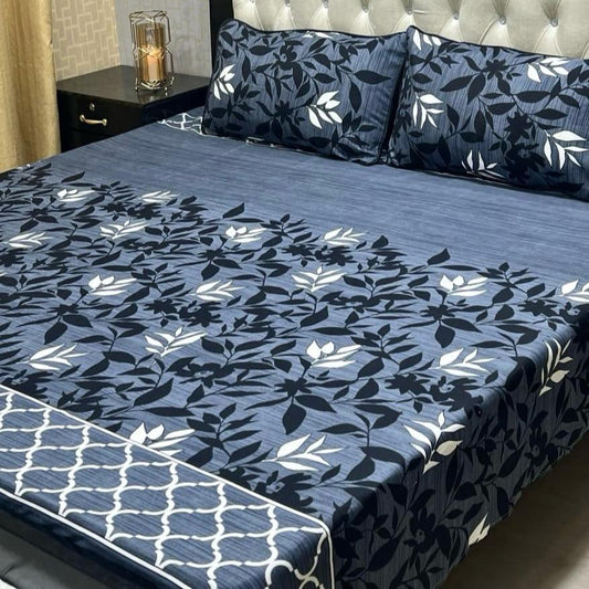 3 Piece Crystal Cotton Printed Double Bed Sheet