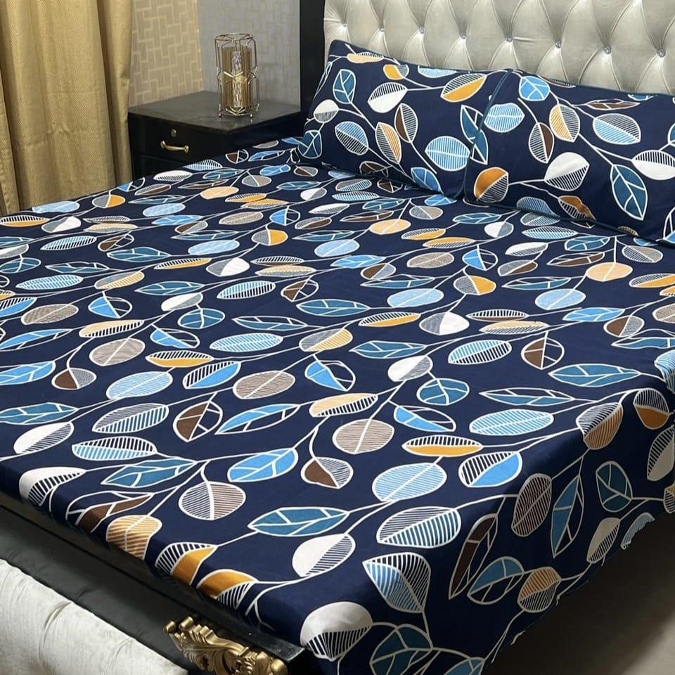 3 Piece Crystal Cotton Printed Double Bed Sheet