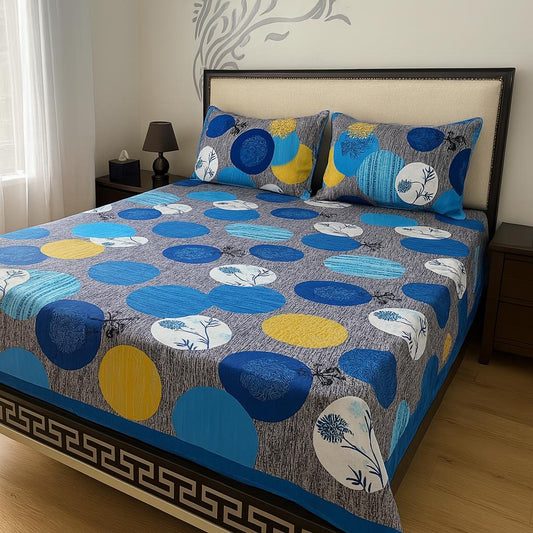 3 Piece Crystal Cotton Printed Double Bed Sheet