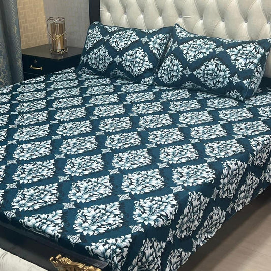 3 Piece Crystal Cotton Printed Double Bed Sheet