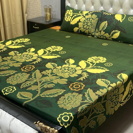 3 Piece Crystal Cotton Printed Double Bed Sheet