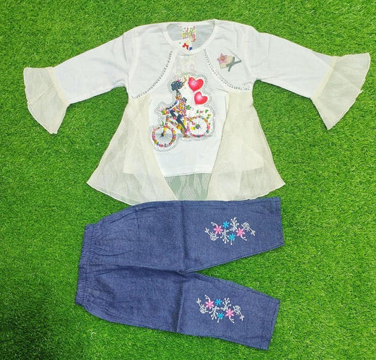 3 Piece Cotton Printed Shirt And Skirt With Trouser