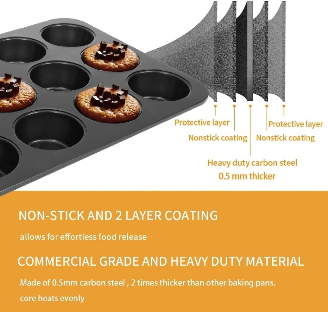 Non-Stick Muffin Pan 6 Cup - Carbon Steel Cupcake Baking Tray