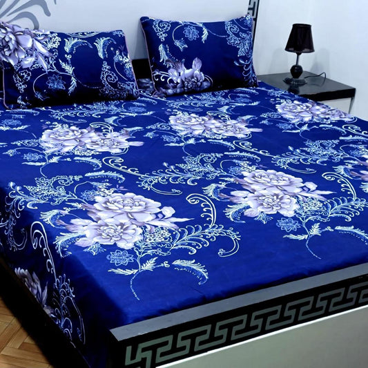 3 Piece Crystal Cotton Printed Double Bed Sheet