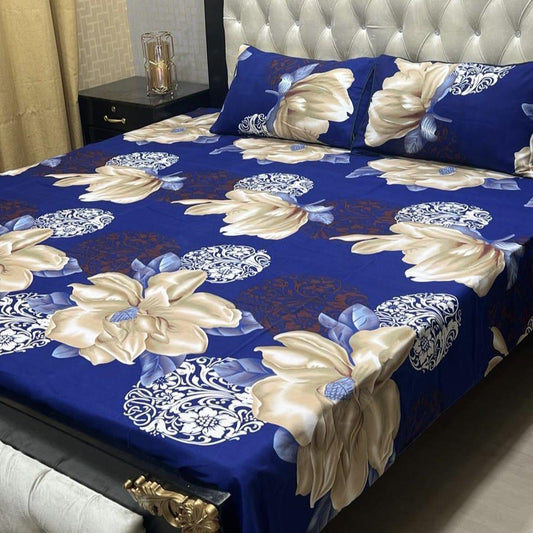 3 Piece Crystal Cotton Printed Double Bed Sheet
