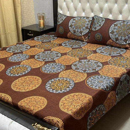 3 Piece Crystal Cotton Printed Double Bed Sheet