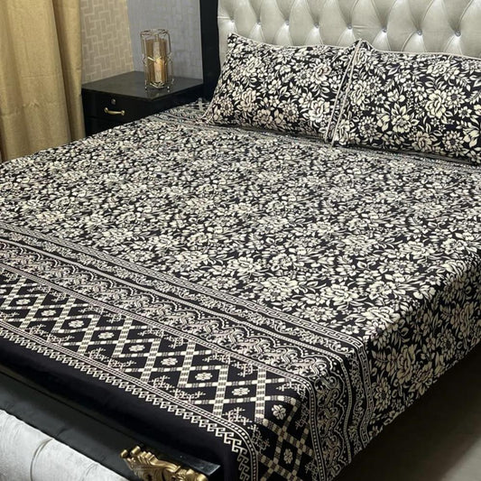 3 Piece Crystal Cotton Printed Double Bed Sheet