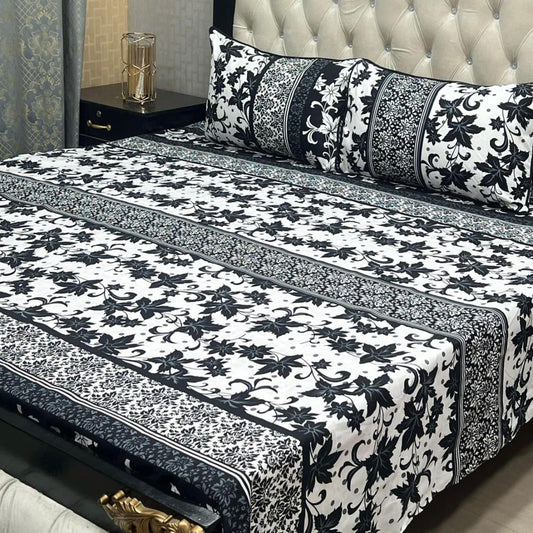 3 Piece Crystal Cotton Printed Double Bed Sheet