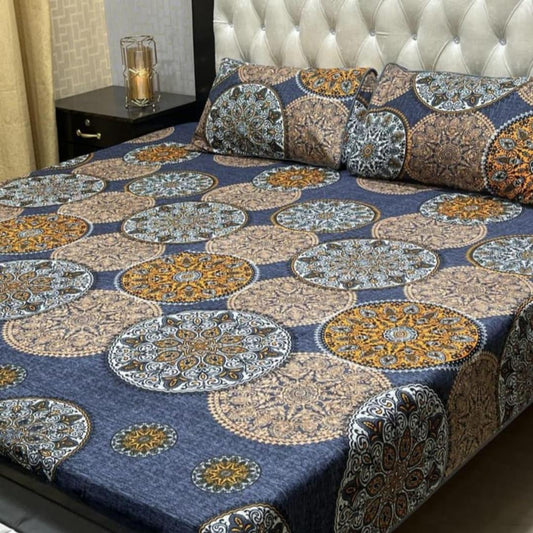 3 Piece Crystal Cotton Printed Double Bed Sheet
